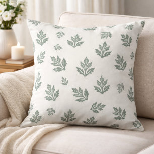 Minimale saliegroene blokdruk blad kussen