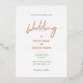 Minimale saliegroene scriptuur bruiloft folie uitnodiging (Voorkant)