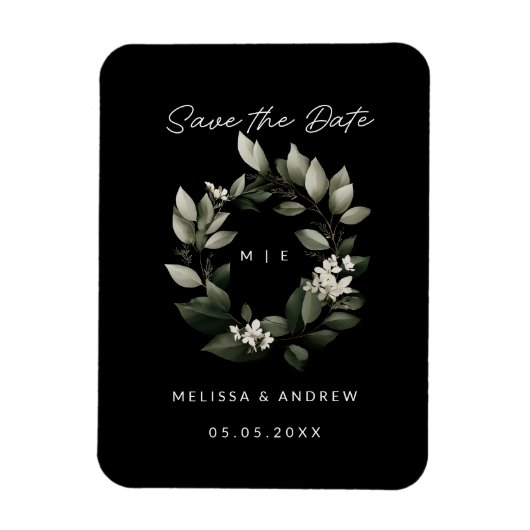 Minimale Save the Date Groene Krans Magneet (Verticaal)