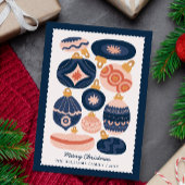 Minimale Scandinavische Blauwe Ornamenten Niet-fot Feestdagenkaart