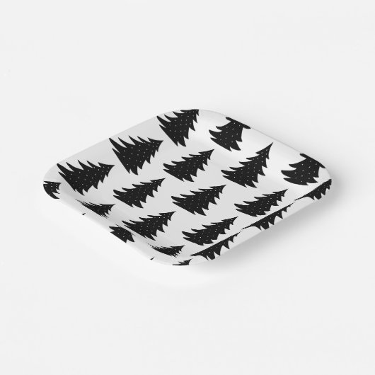 Minimale Scandinavische Folk Black met kerstboom Papieren Bordje (Gebogen)