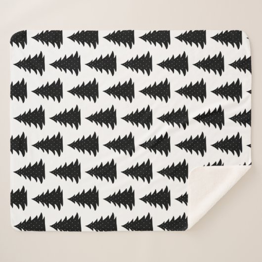 Minimale Scandinavische Folk Black met kerstboom Sherpa Deken (Voorkant (horizontaal))