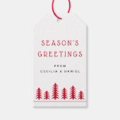 Minimale schattige kerstbomen rood wit cadeaulabel (Voorkant)