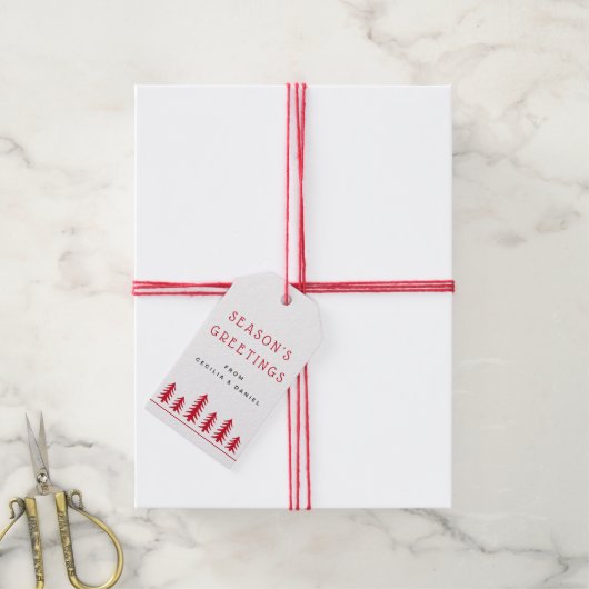 Minimale schattige kerstbomen rood wit cadeaulabel (Met Touw)