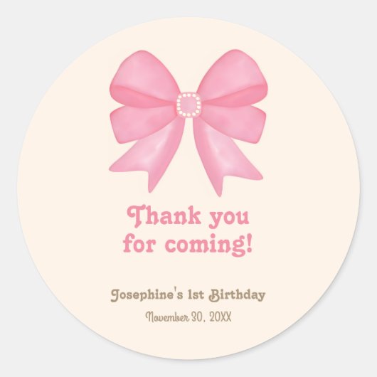 Minimale Schattigee Roze Boog Verjaardag Bedankt Ronde Sticker (Voorkant)