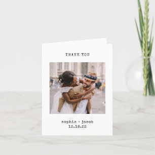 Minimale schrijfmachine   Drie foto's bruiloft Bedankkaart