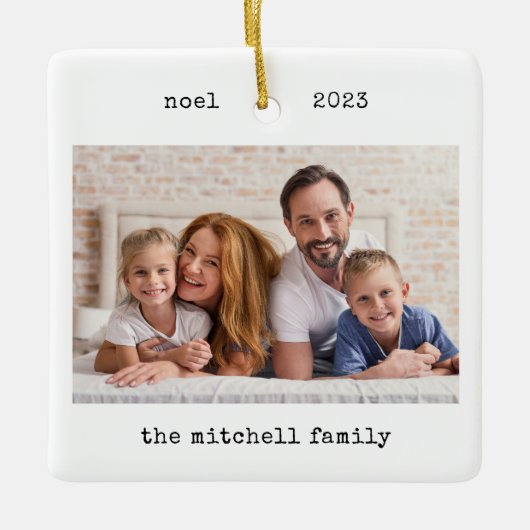 Minimale schrijfmachine | Twee foto's en eenvoudig Keramisch Ornament (Voorkant)