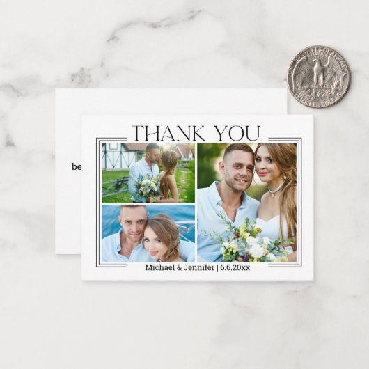 Minimale script bruiloft 3 foto's collage dank u notitiekaartje (Voorkant / Achterkant in situ)