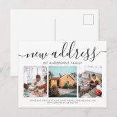 Minimale Script Calligraphy 3 Photo New Address Aankondigingskaart (Voorkant / Achterkant)