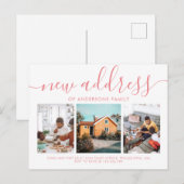 Minimale Script Calligraphy 3 Photo New Address Aankondigingskaart (Voorkant / Achterkant)