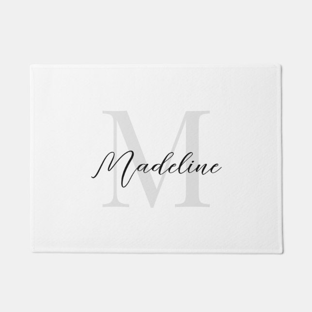 Minimale Script Calligraphy Black White Monogram Deurmat (Voorkant)
