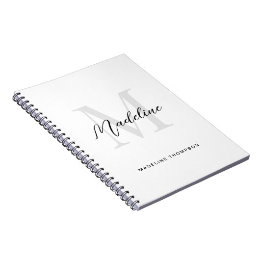 Minimale Script Calligraphy Black White Monogram Notitieboek (Rechterzijde)