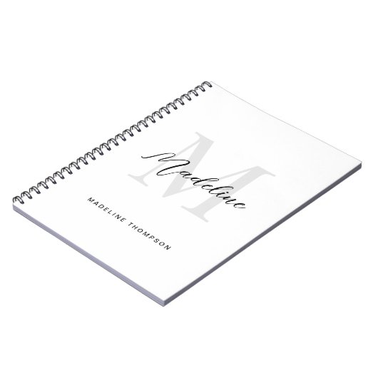 Minimale Script Calligraphy Black White Monogram Notitieboek (Linkerzijde)