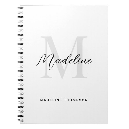 Minimale Script Calligraphy Black White Monogram Notitieboek (Voorkant)