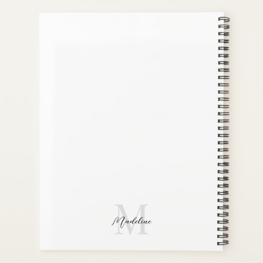 Minimale Script Calligraphy Black White Monogram Planner (Achterkant)