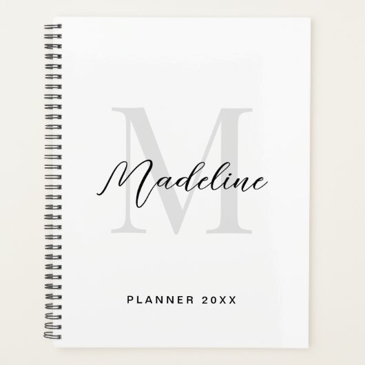 Minimale Script Calligraphy Black White Monogram Planner (Voorkant)
