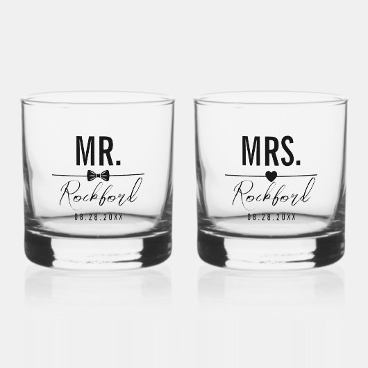 Minimale Script Custom Wedding Set van 2 Whisky Glas (Voorkant)