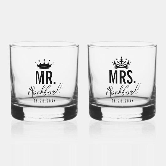 Minimale Script Custom Wedding Set van 2 Whisky Glas (Voorkant)