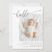 Minimale Script Cute Hallo Baby Two Photo Birth Aankondiging (Voorkant)