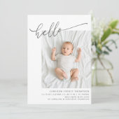 Minimale Script Cute Hallo Baby Two Photo Birth Aankondiging (Staand voorkant)