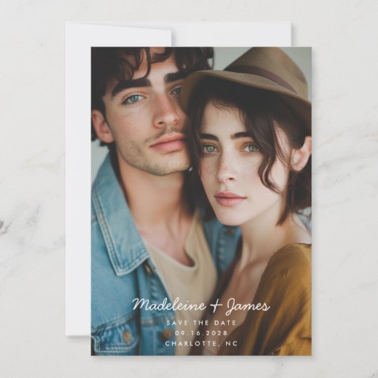 Minimale Script Eenvoudig Modern Volledige Foto Br Save The Date (Voorkant)