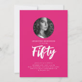 Minimale Script Foto 50e Verjaardagsfeest Hot Pink Kaart (Voorkant)