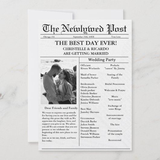 Minimale script krant bruiloft opslaan van de datu kaart (Voorkant)