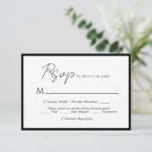 Minimale Script Menu Keuze Zwart Bruiloft RSVP (Staand voorkant)