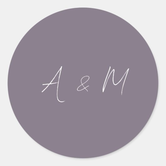 Minimale Script Monogram Boho Dusty Paars Wedding Ronde Sticker (Voorkant)