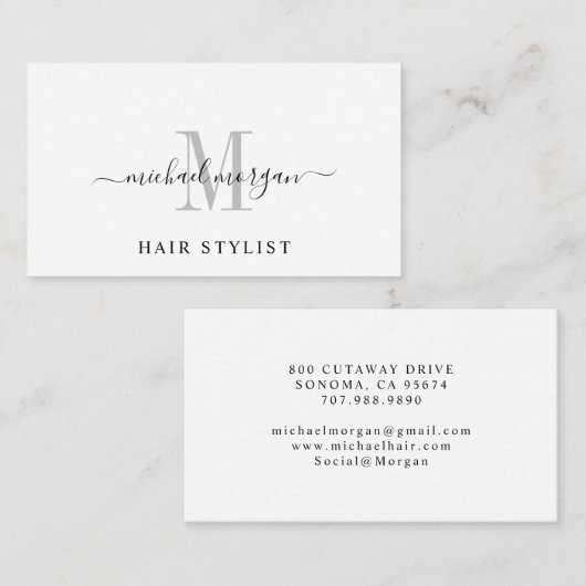 Minimale script monogram haarstylist visitekaartje (Voorkant / Achterkant)