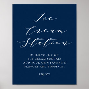 Minimale Script Navy Blue Wedding Ice Cream Bar Poster