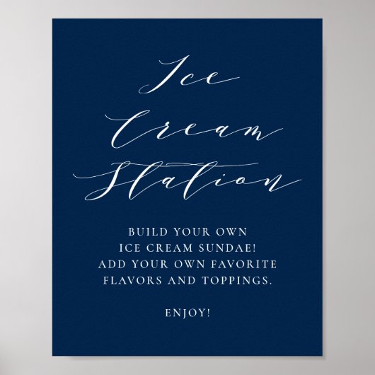 Minimale Script Navy Blue Wedding Ice Cream Bar Poster (Voorkant)