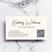 Minimale Script QR Code Professional Cream Visitekaartje