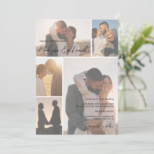 Minimale script QR-codenamen 6-foto grid bruiloft Kaart (Staand voorkant)