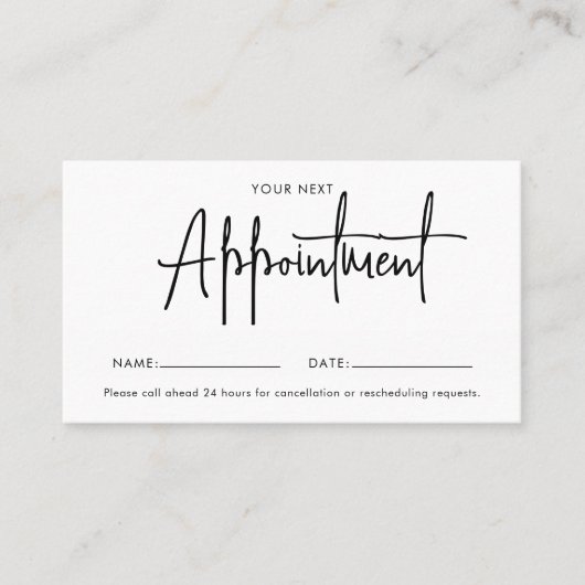 Minimale Script Signature Appointment Card Afsprakenkaartje (Voorkant)