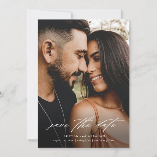 Minimale scriptfoto save the date (Voorkant)