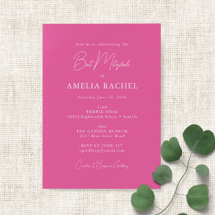 Minimale scriptfunctie Modern Bat Mitzvah Hot Pink Kaart