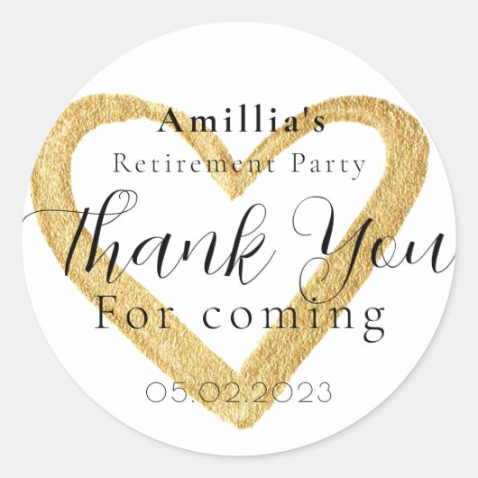 Minimale scriptie pensioenfeest bedankings favor ronde sticker (Voorkant)