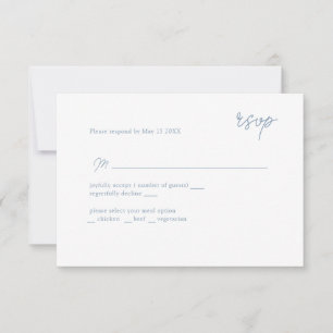 Minimale scriptie van stoffige blauwe RSVP Kaartje