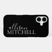 Minimale scriptkalligrafie zwart iPhone 16 hoesje (Achterkant horizontaal)