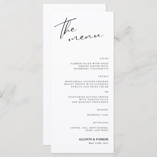 Minimale scriptweddenschappen menu (Voorkant / Achterkant)