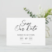 Minimale scriptweduwen sparen de datum save the date (Staand voorkant)