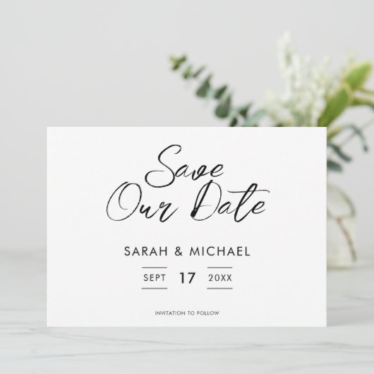 Minimale scriptweduwen sparen de datum save the date (Staand voorkant)