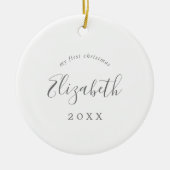 Minimale Silver Baby's eerste kerstfoto Keramisch Ornament (Voorkant)