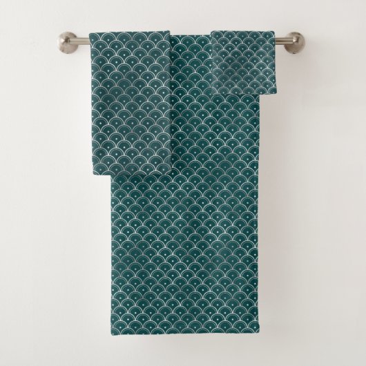 Minimale Silver Blauwgroen Art Deco Grafisch Bad Handdoek (Insitu)