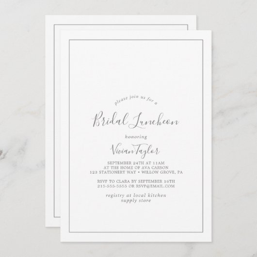 Minimale Silver Bridal Luncheon Uitnodiging (Voorkant / Achterkant)