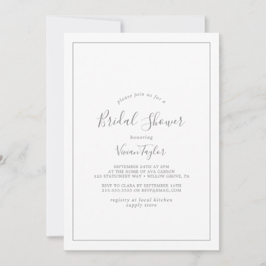 Minimale Silver Bridal Shower-uitnodiging Kaart (Voorkant)