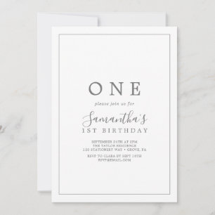 Minimale Silver First Birthday Party Uitnodiging