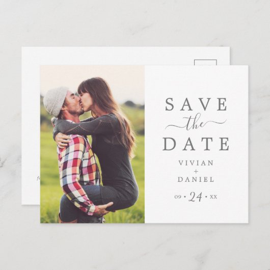 Minimale Silver Photo Save the Date Uitnodiging Briefkaart (Voorkant / Achterkant)