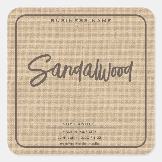 Minimale simpele linnen-kijkscriptkaars vierkante sticker (Voorkant)